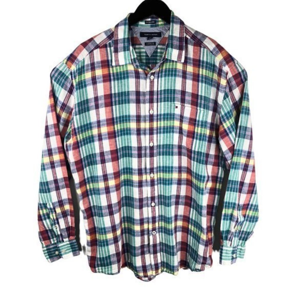 Tommy Hilfiger Mens XL Classic Fit Linen Blend Long Sleeve Button Front Shirt